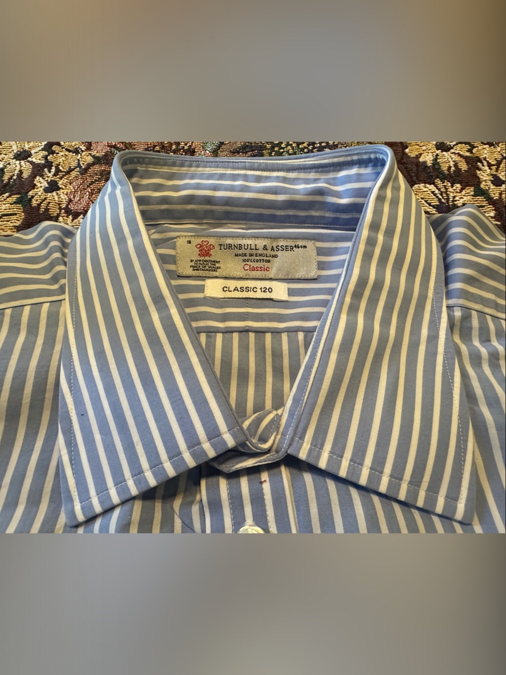Turnbull & Asser Light Blue and White Striped Men’s Dress Shirt Size 18